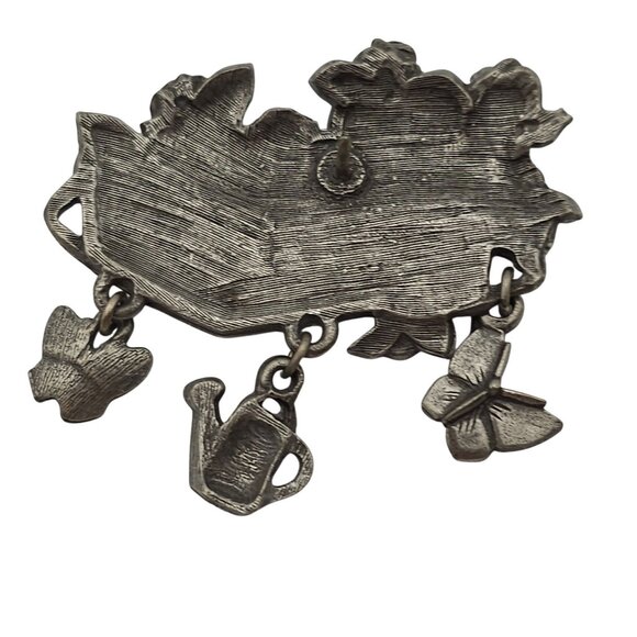 Vtg Brooch Pin Set of 2 Tea & Garden Theme Dangle Butterflies Basket Picnic - Picture 12 of 15